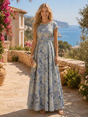 Jacquard A Line Short Sleeves Long Formal Dresses