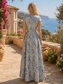 Jacquard A Line Short Sleeves Long Formal Dresses