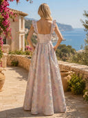 Jacquard A Line Square Neck Spaghetti Straps Long Formal Dresses with Pockets