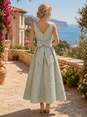 Jacquard A Line V Neck Sleeveless Long Formal Dresses with Pockets