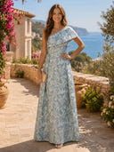 Jacquard A Line One Shoulder Long Formal Dresses with Pleated