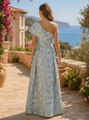 Jacquard A Line One Shoulder Long Formal Dresses with Pleated