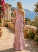 Satin Mermaid One Shoulder Sleeveless Long Formal Dresses with Sequin