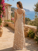 Mermaid Square Neck Short Sleeves Long Formal Dresses with Slit