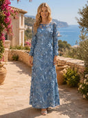 Mermaid Scoop Neck Long Sleeves Long Formal Dresses with Flowers