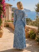 Mermaid Scoop Neck Long Sleeves Long Formal Dresses with Flowers