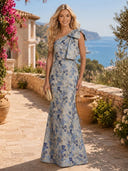 Jacquard Mermaid One Shoulder Long Formal Dresses with Bow