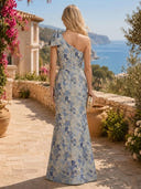 Jacquard Mermaid One Shoulder Long Formal Dresses with Bow