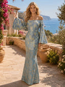 Jacquard Mermaid Long Sleeves Long Formal Dresses