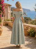 Jacquard A Line Off Shoulder Short Sleeves Long Formal Dresses