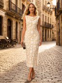 Lace Mermaid Boat Neck Sleeveless Maxi Formal Dresses