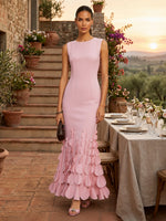 Satin Mermaid Boat Neck Sleeveless Long Formal Dresses