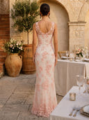 Lace Appliques Mermaid Boat Neck Sleeveless Long Formal Dresses