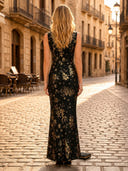 Jacquard Mermaid Boat Neck Sleeveless Long Formal Dresses