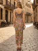 Floral Print Mermaid Boat Neck Sleeveless Long Formal Dresses