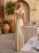 Satin Mermaid Boat Neck Sleeveless Long Formal Dresses