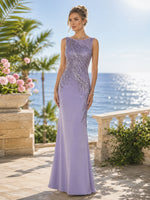 Satin Mermaid Boat Neck Sleeveless Long Formal Dresses with Sequin