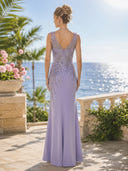 Satin Mermaid Boat Neck Sleeveless Long Formal Dresses with Sequin