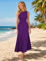 Satin Mermaid Boat Neck Sleeveless Long Formal Dresses
