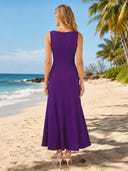 Satin Mermaid Boat Neck Sleeveless Long Formal Dresses