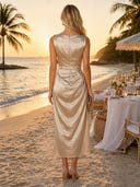 Satin Mermaid Boat Neck Sleeveless Long Formal Dresses