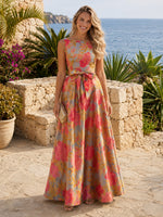 Jacquard A Line Boat Neck Long Formal Dresses with Bow