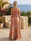 Jacquard A Line Boat Neck Long Formal Dresses with Bow