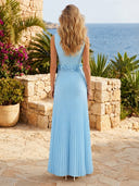 Satin A Line Boat Neck Sleeveless Long Formal Dresses
