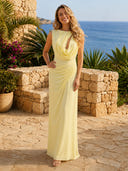 Chiffon Mermaid Boat Neck Long Formal Dresses with Pleated