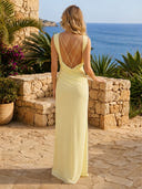 Chiffon Mermaid Boat Neck Long Formal Dresses with Pleated