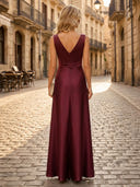 Satin Mermaid Boat Neck Long Formal Dresses with Flowers