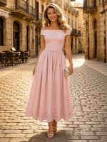 Chiffon A Line Off Shoulder Long Formal Dresses