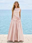 Satin A Line Boat Neck Long Formal Dresses with Pockets