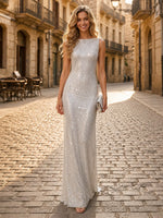 Sequin Mermaid Boat Neck Long Formal Dresses
