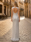 Sequin Mermaid Boat Neck Long Formal Dresses