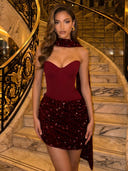 Sequin Mermaid Strapless Short Homecoming Dresses with Scarf