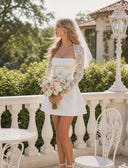 Lace Mermaid Long Sleeves Square Neck Mini Homecoming Dresses
