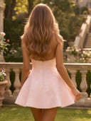 Floral Satin A Line Halter Short Homecoming Dresses