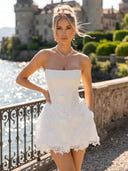 Lace Applique A Line Strapless Short Homecoming Dresses