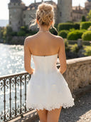 Lace Applique A Line Strapless Short Homecoming Dresses