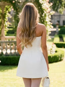 Satin A Line Strapless Short Pearl Homecoming Dresses