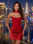 Satin Cowl Neck Strapless Mermaid Short Homecoming Dresses with Scarf