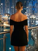 Satin Off the Shoulder Short A Line V Neck Homecoming Dresses