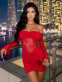 Lace Satin Mermaid Strapless Long Sleeves MIni Homecoming Dresses