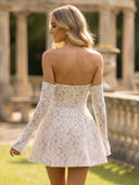 Lace A Line Long Sleeves Off the Shoulder Mini Homecoming Dresses