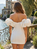 Satin Off the Shoulder Mermaid Short Ruffles Homecoming Dresses