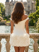 Satin Off the Shoulder Mermaid Short Floral Ruffles Homecoming Dresses