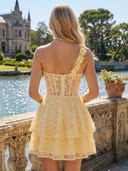 Lace One Shoulder A Line Short Corset Homecoming Dresses