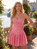 Lace Spaghetti Straps V Neck A Line Short Homecoming Dresses