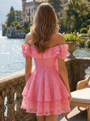 Lace Off the Shoulder Ruffles A Line Short Homecoming Dresses
